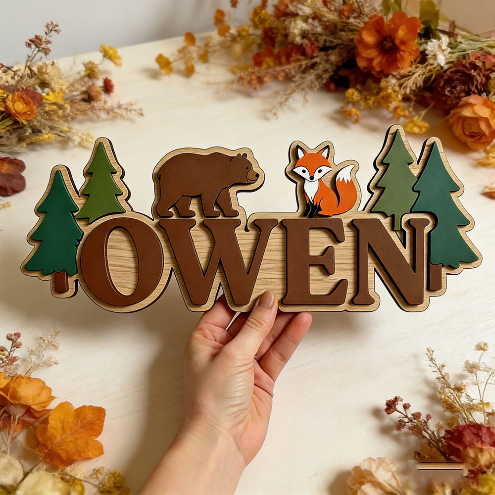 Baby Nursery Jungle Theme - Plaque de porte personnalisée en bois