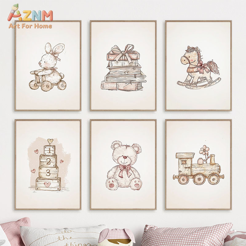 Baby Nursery Vintage - AZNM Art mural en toile vintage