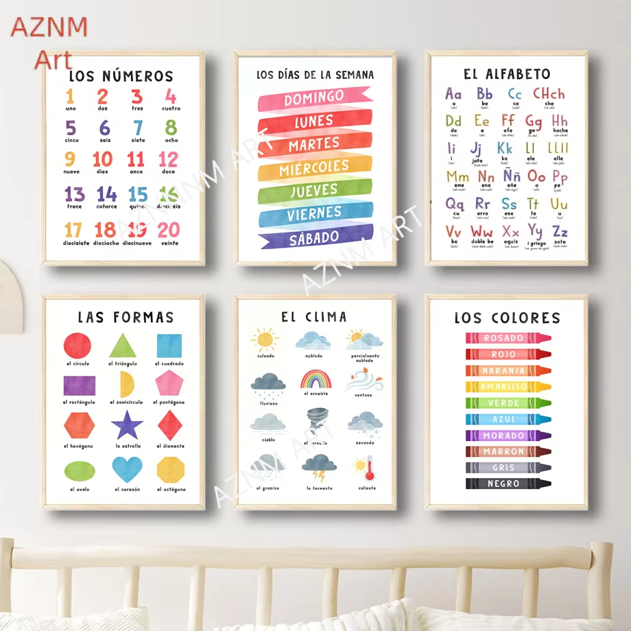 Baby Nursery In Spanish - 1PC éducatif espagnol Alphabet numéro météo