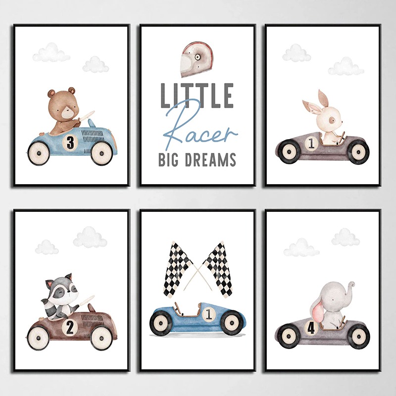 Baby Nursery Vintage - Affiche sur toile imprimée avec voitures